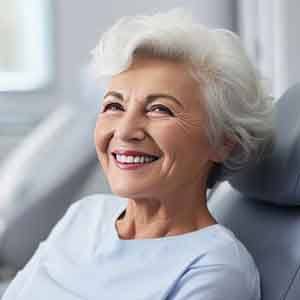 Happy older woman in dental treatment chair